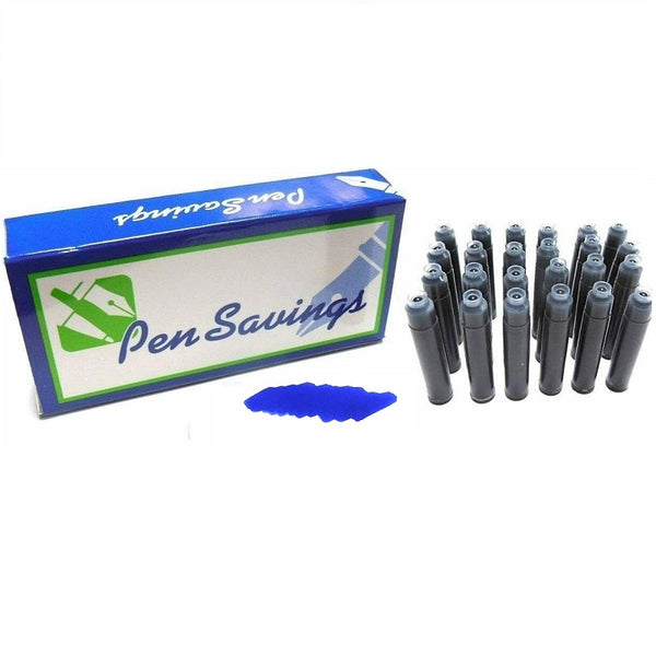 24 Standard International Short Fountain Pen Ink Cartridges, Sapphire Blue