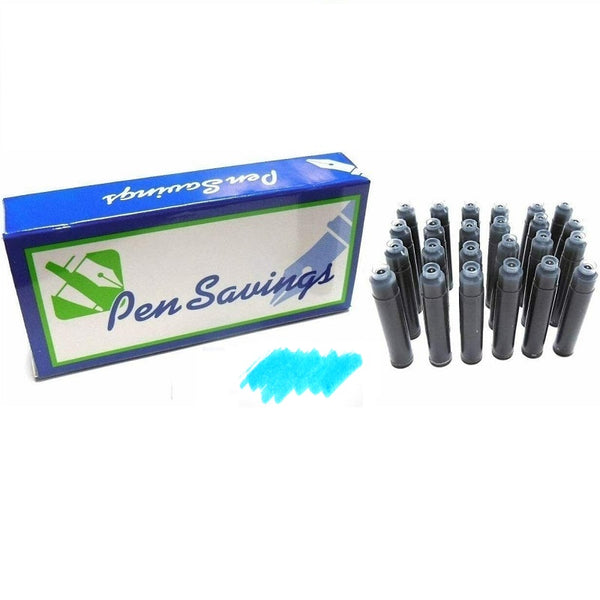 24 Standard International Short Fountain Pen Ink Cartridges, Turquoise