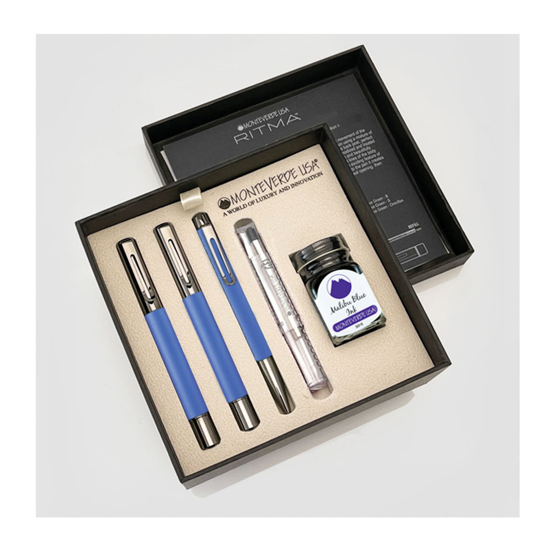 Monteverde Ritma 3+2 Piece Gift Set, Anodized Blue