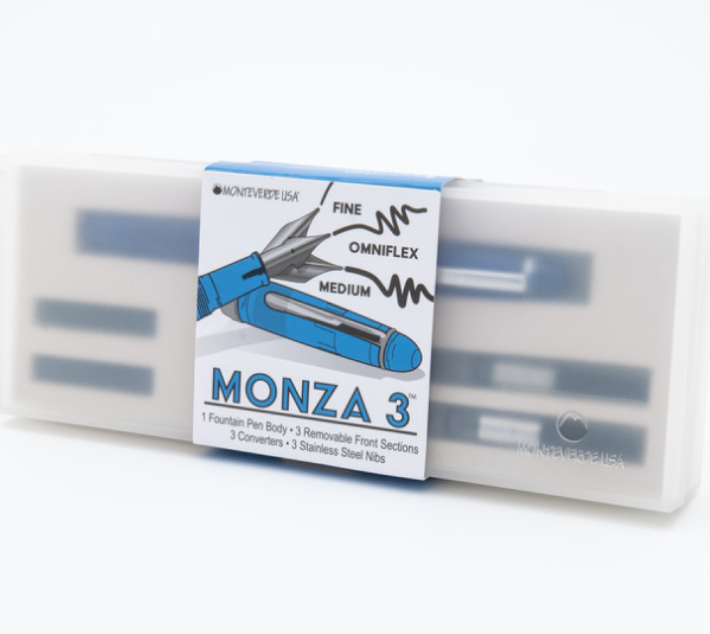 Monteverde Monza 3 Fountain Pen Set (F,M,Flex), Blue