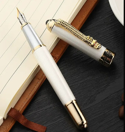Jinhao 1000 Dragon Fountain Pen, White & Gold