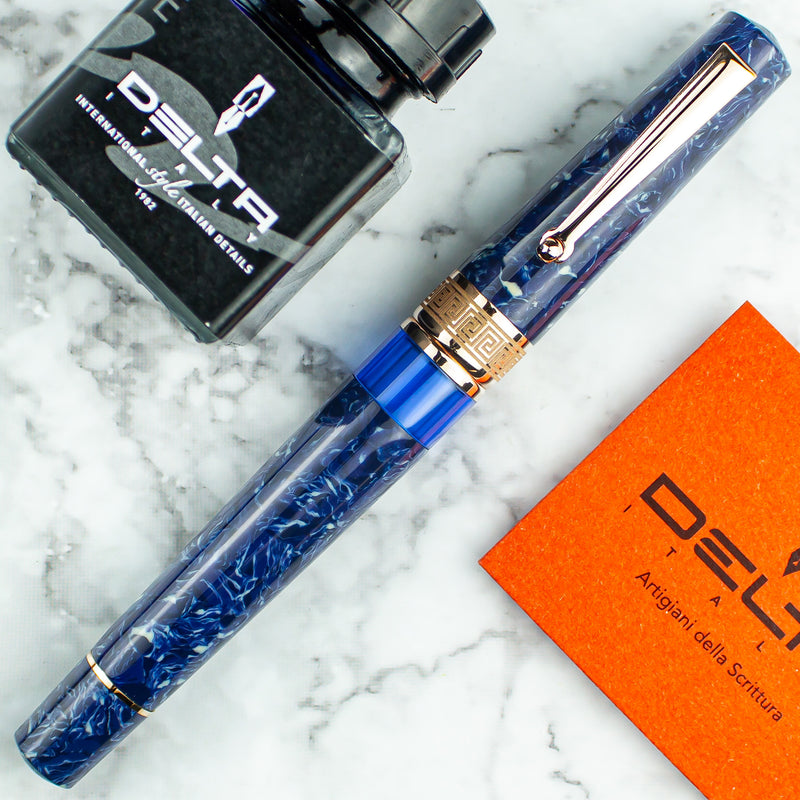 Delta Lapis Blue Celluloid Limited Edition 14K Rose Gold Trim Fountain Pen