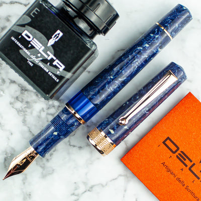 Delta Lapis Blue Celluloid Limited Edition 14K Rose Gold Trim Fountain Pen