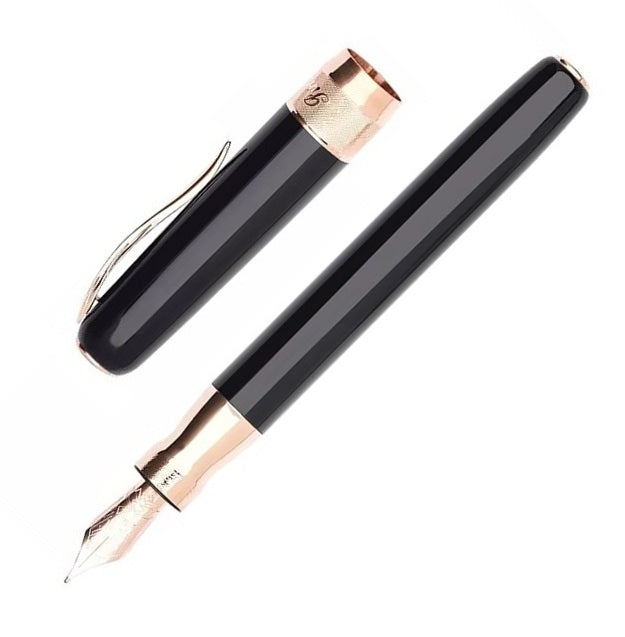 Pineider Classic Fountain Pen, Black & Rose Gold