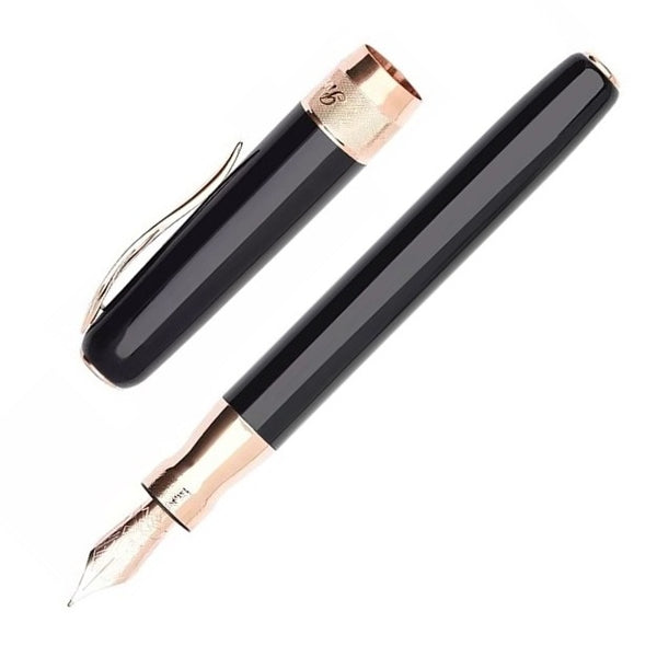 Pineider Classic Fountain Pen, Black & Rose Gold