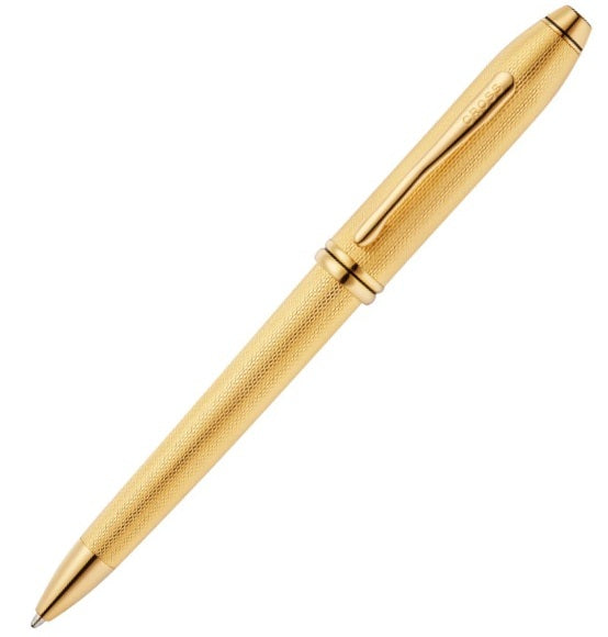 Cross Townsend Ballpoint Pen, 23KT Gold Plated Engraved Diamond Pattern