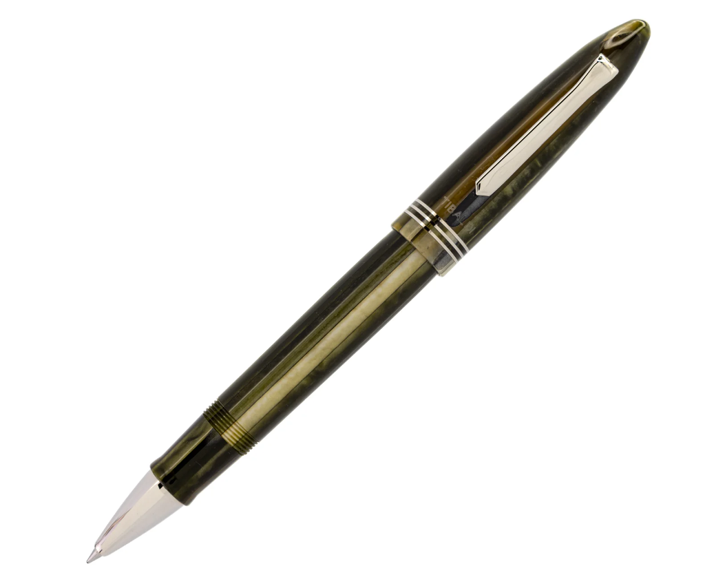 Tibaldi Bononia Martini Olive Resin Rollerball Pen, Palladium Trim