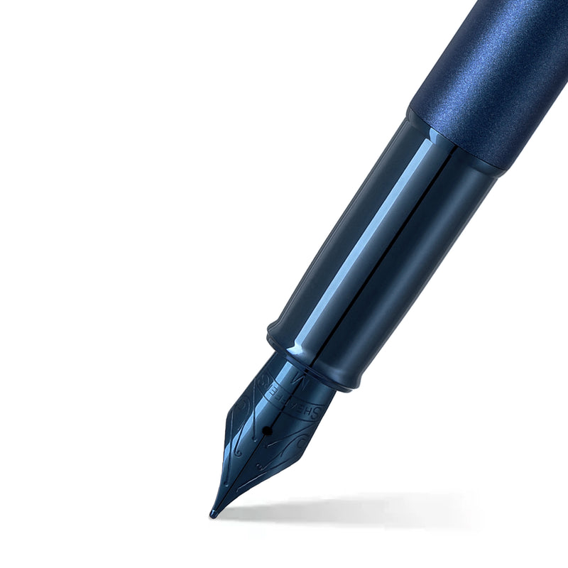 Sheaffer 100 Fountain Pen, Satin Blue w/ Blue PVD Trim