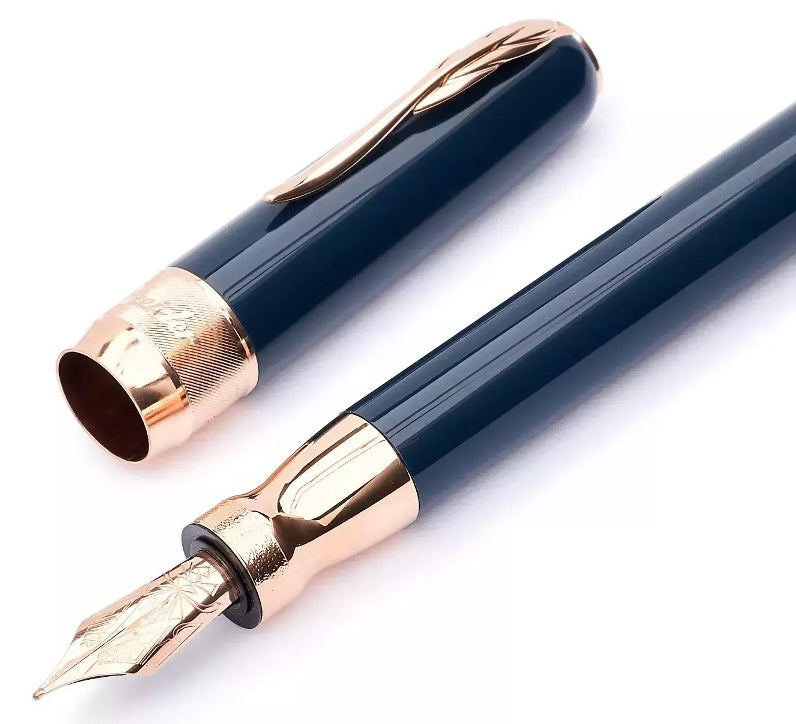 Pineider Classic Fountain Pen, Peacock Blue & Rose Gold