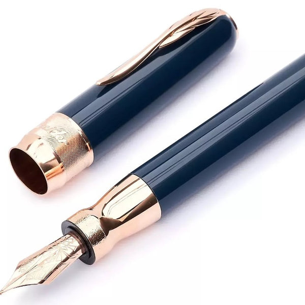 Pineider Classic Fountain Pen, Peacock Blue & Rose Gold