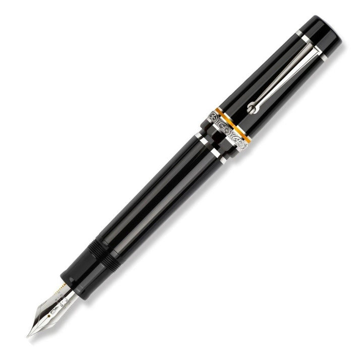 Delta Magnifica Oversized Fountain Pen, Black Lacquer & Orange