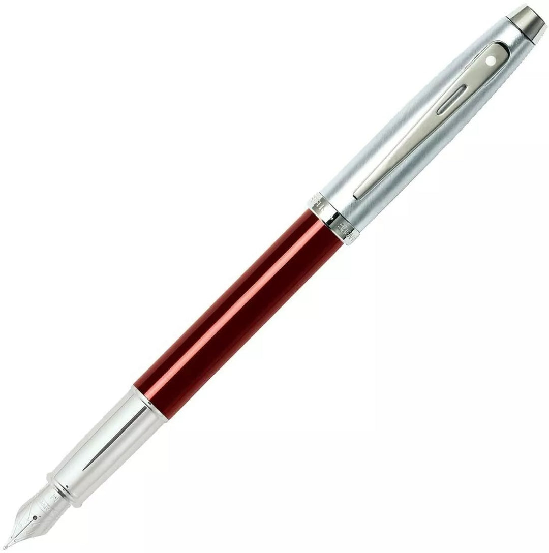 Sheaffer 100 Fountain Pen, Red & Brushed Chrome, Medium Nib, No Box