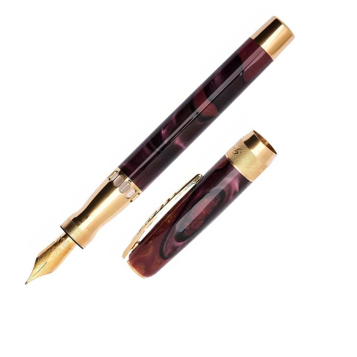 Pineider La Grande Bellezza Rock Fountain Pen, Wine Red & Yellow Gold