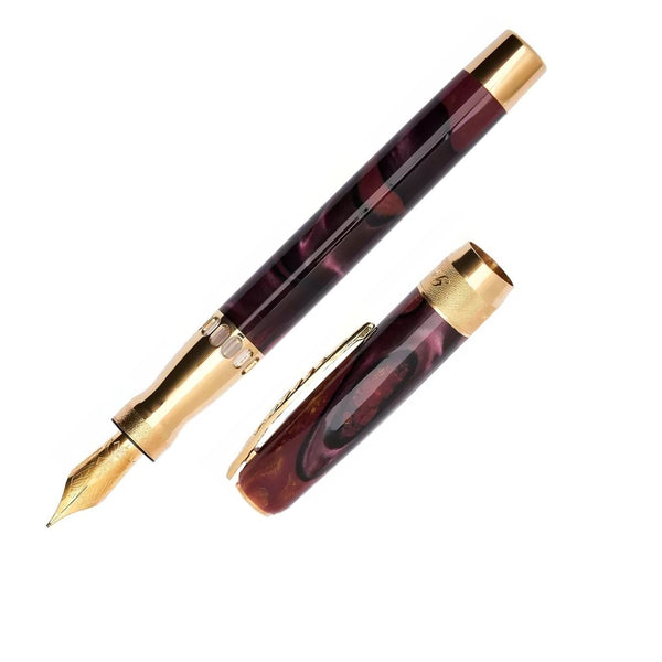 Pineider La Grande Bellezza Rock Fountain Pen, Wine Red & Yellow Gold