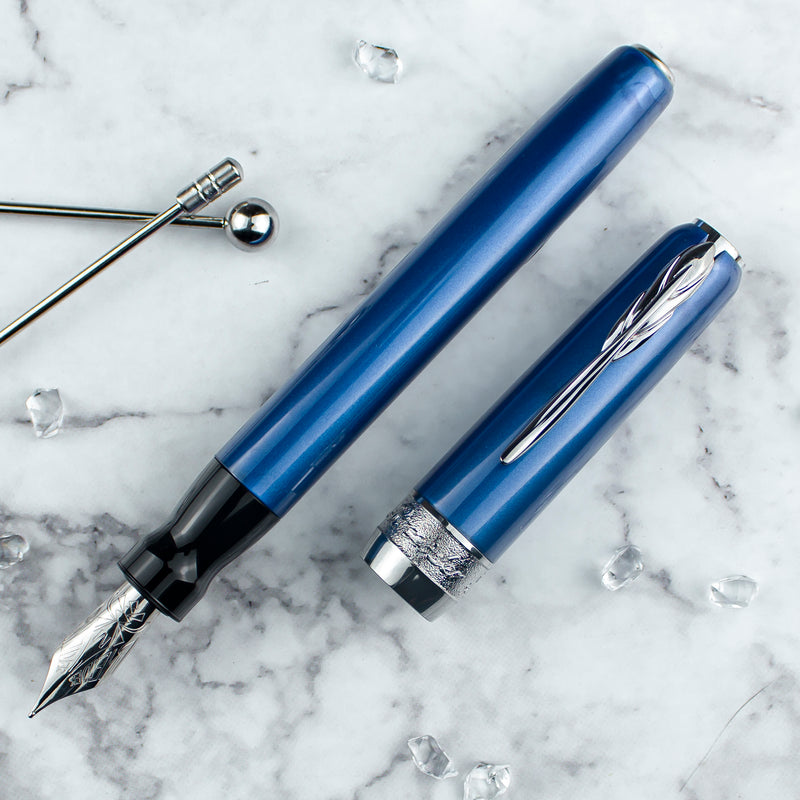 Pineider Full Metal Jacket Fountain Pen, Lightning Blue, Extra Fine Nib