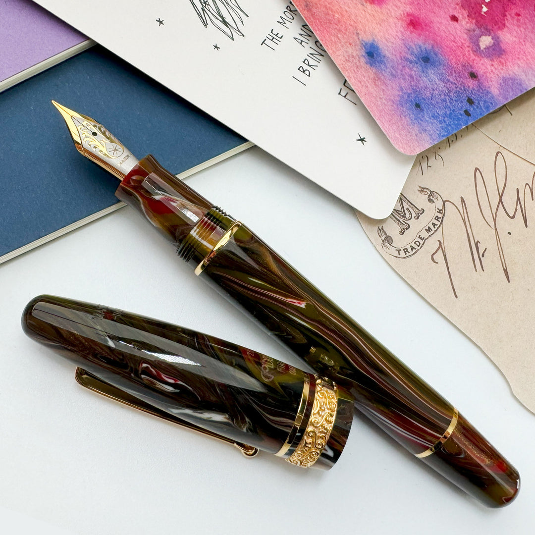 Maiora Ultra Ogiva Golden Age Fountain Pen, Fire & Gold Trim