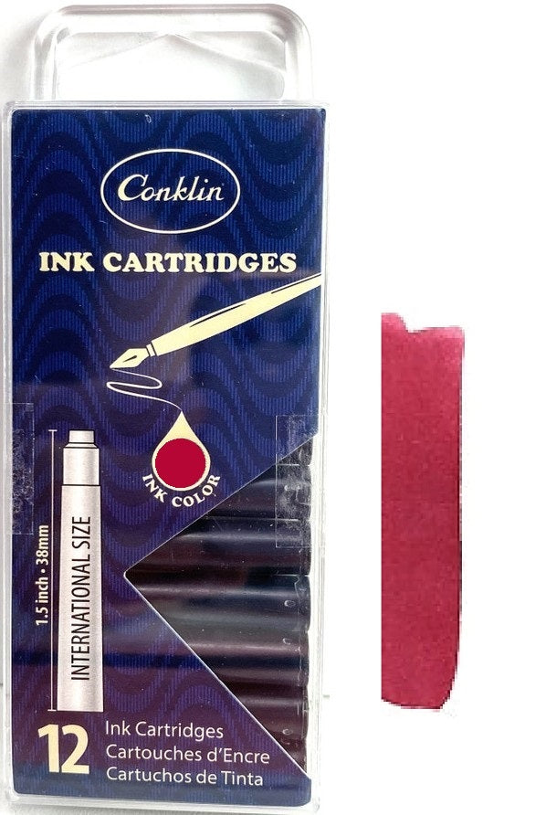 Conklin Fountain Pen Ink Cartridges, 12 Pack, Burgundy
