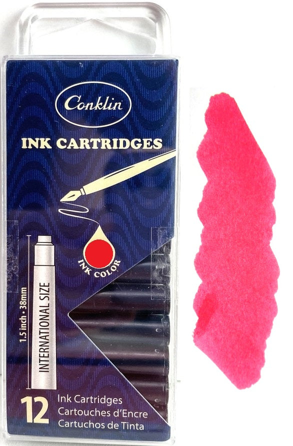 Conklin Fountain Pen Ink Cartridges, 12 Pack, Red