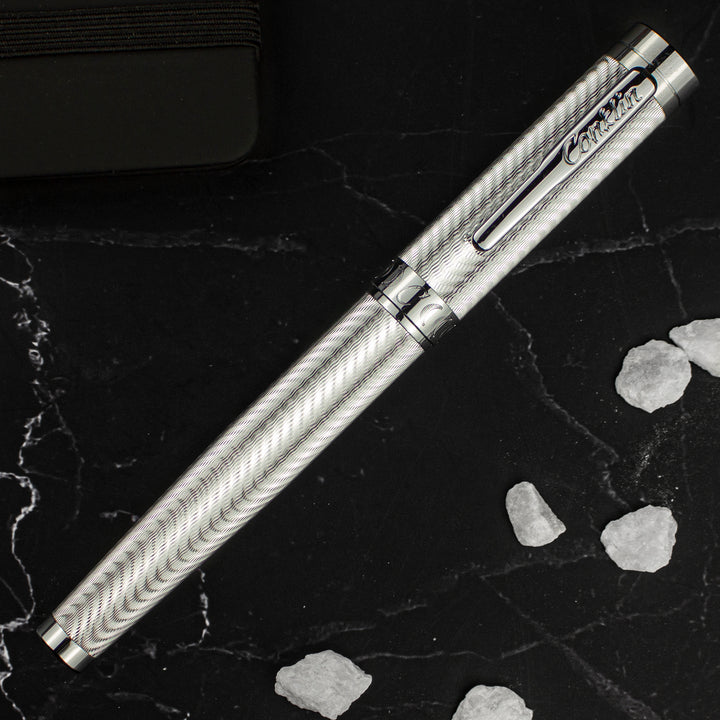 Conklin Herringbone Signature Fountain Pen, Silver