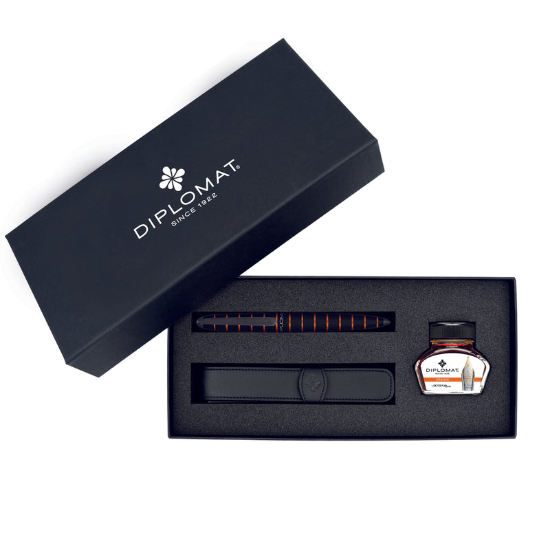 Diplomat Elox Fountain Pen Gift Set, Black & Orange