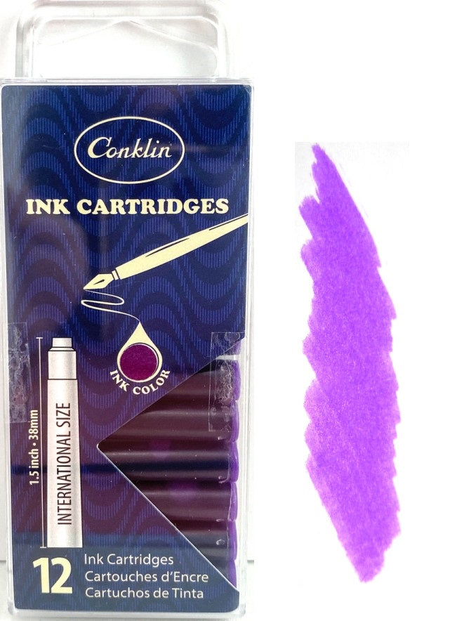 Conklin Fountain Pen Ink Cartridges, 12 Pack, Purple