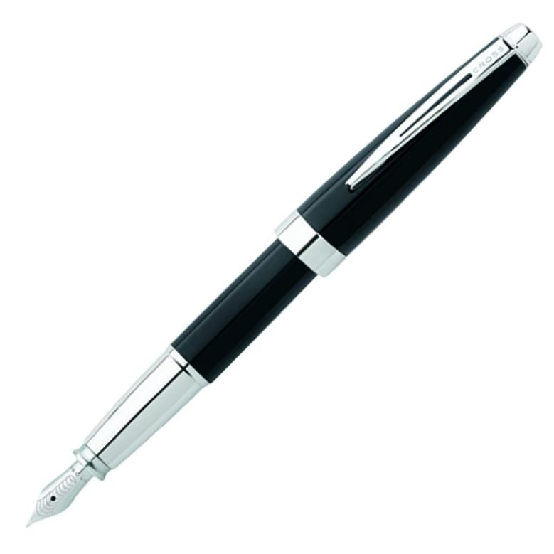 Cross Aventura Fountain Pen, Black Lacquer & Chrome, Medium Nib