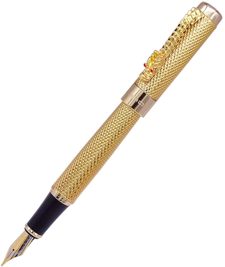 Jinhao Golden Dragon Fountain Pen, 18K Gold Plated Nib, Fine