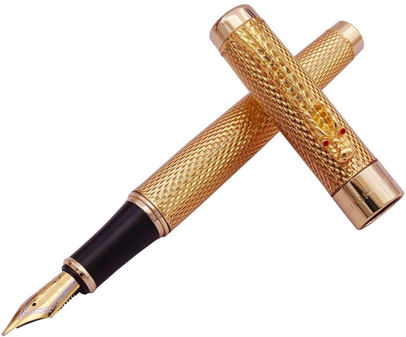 Jinhao Golden Dragon Fountain Pen, 18K Gold Plated Nib, Fine