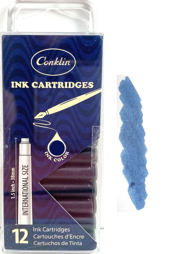 Conklin Fountain Pen Ink Cartridges, 12 Pack, Blue/Black
