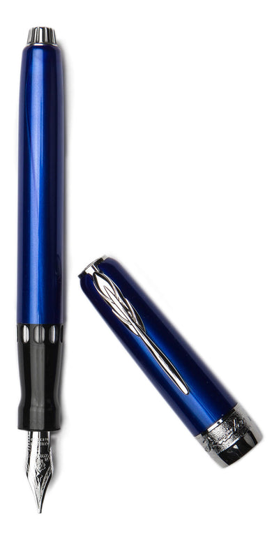 Pineider Full Metal Jacket Fountain Pen, Lightning Blue, 14K Gold Nib