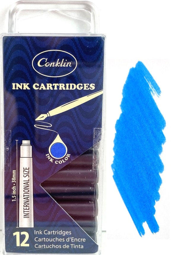 Conklin Fountain Pen Ink Cartridges, 12 Pack, Blue