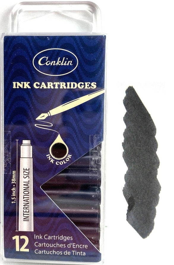 Conklin Fountain Pen Ink Cartridges, 12 Pack, Black