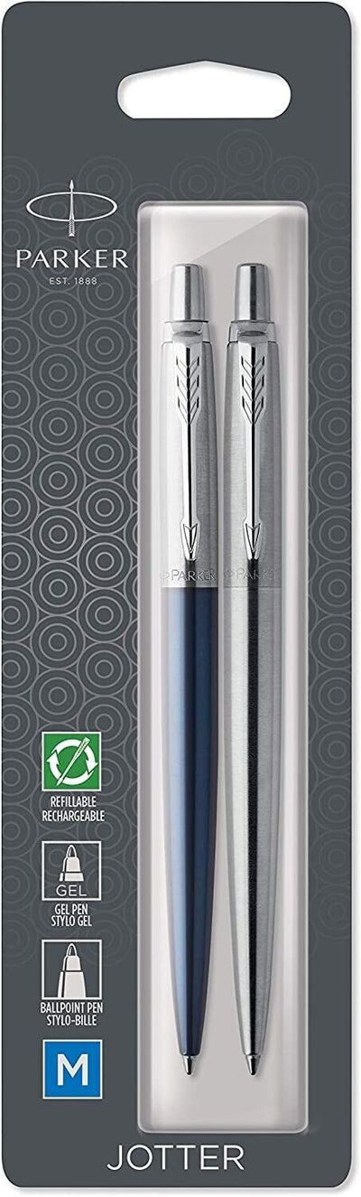 Parker Jotter Ballpoint Pen Set, Royal Blue & Stainless Steel, 2 Pack