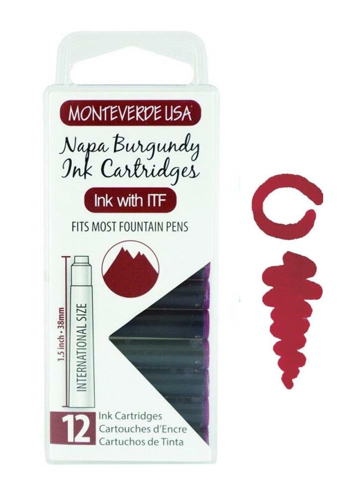 Monteverde International Standard Fountain Pen Ink Cartridges, Napa Burgundy