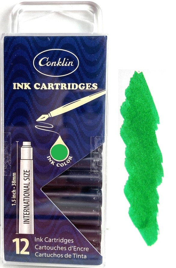 Conklin Fountain Pen Ink Cartridges, 12 Pack, Green