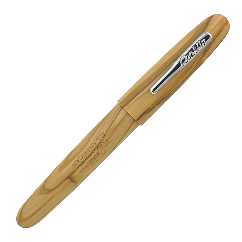 conklin-all-american0olive-wood-rollerball-pen-chrome-trim-closed-pensavings