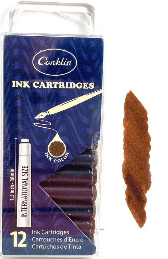 Conklin Fountain Pen Ink Cartridges, 12 Pack, Brown