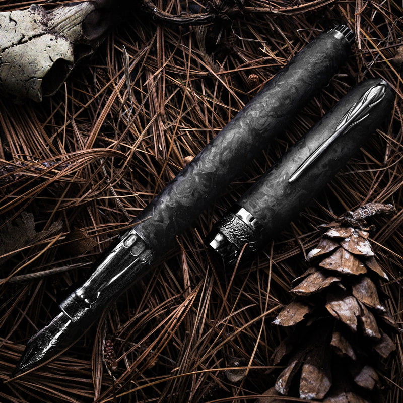 Pineider Limited Edition Forged Carbon Fountain Pen, Black Trim