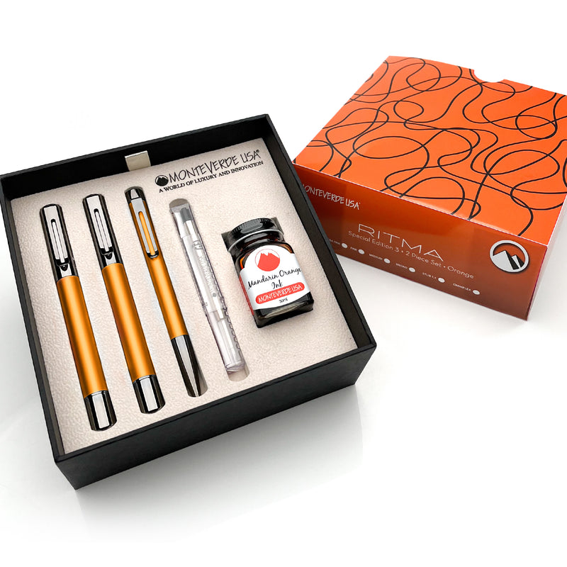 Monteverde Ritma Special Edition Ballpoint, Rollerball & Fountain Pen Set, Anodized Orange