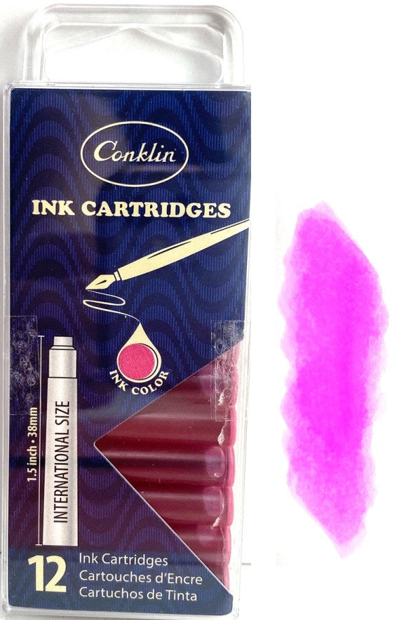 Conklin Fountain Pen Ink Cartridges, 12 Pack, Pink