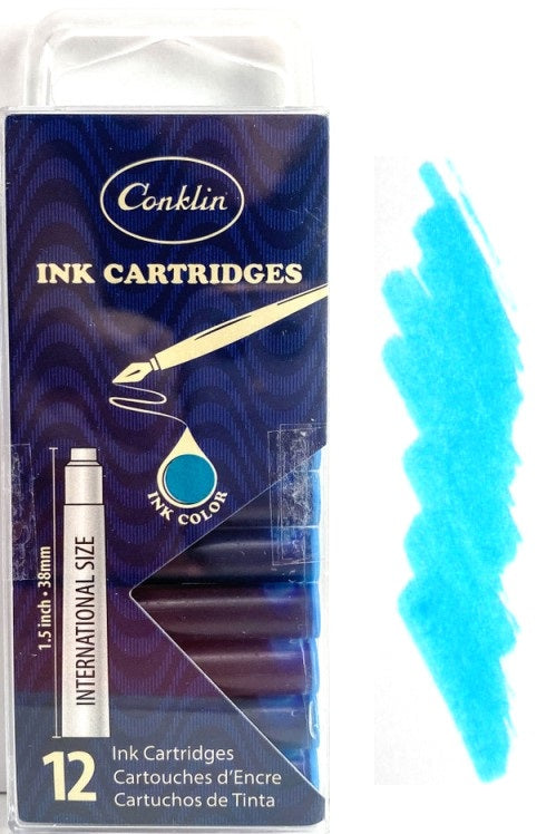 Conklin Fountain Pen Ink Cartridges, 12 Pack, Turquoise